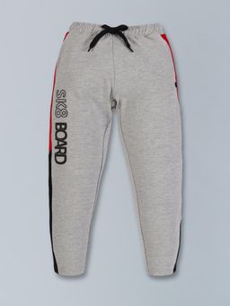 3PIN - Boys Grey Melange Cotton Solid Joggers With Drawstring Closure
