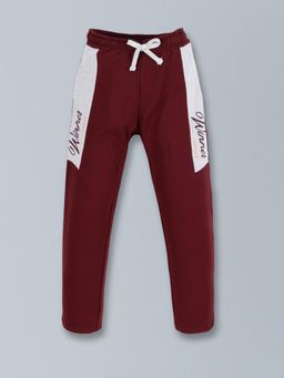 3PIN - Boys Burgundy Cotton Solid Joggers With Drawstring Closure