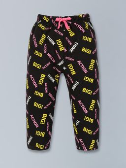 3PIN - Infant Black Cotton Printed Joggers With Drawstring Closure