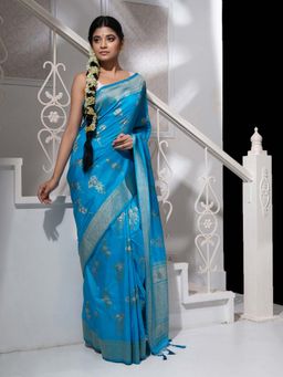 Arhi - Sky Blue Silk Handwoven Soft Saree with Unstitched Blouse