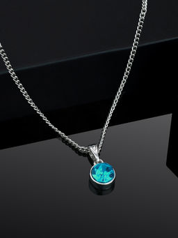 Estele - Rhodium Plated Aquamarine Crystal Minimalistic Birthstone Pendant with Chain.