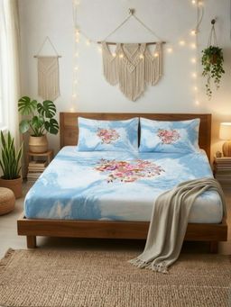 Florida - Blue 180 TC Cotton King Bedsheet with 2 Pillow Covers