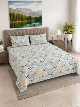 Florida - Polycotton Floral Print Double Bedsheet with 2 Pillow Cover