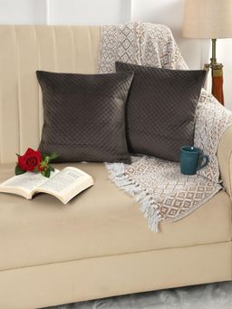 Florida - Geometric Quilted Velvet Cushion Cover - Charcoal (Pack of 2)