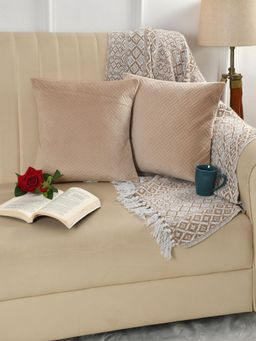 Florida - Geometric Quilted Velvet Cushion Cover - Cream (Pack of 2)