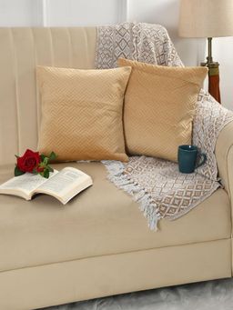 Florida - Geometric Quilted Velvet Cushion Cover - Beige (Pack of 2)