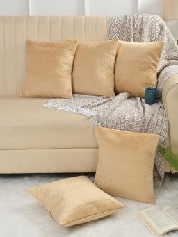 Florida - Geometric Quilted Velvet Cushion Cover - Beige (Pack of 5)