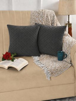 Florida - Geometric Quilted Velvet Cushion Cover - Grey (Pack of 2)
