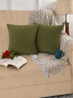 Florida - Geometric Quilted Velvet Cushion Cover - Olive (Pack of 2)