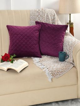 Florida - Geometric Quilted Velvet Cushion Cover - Purple (Pack of 2)