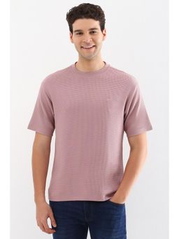 Allen Solly - Men Pink Textured Crew Neck T-Shirt
