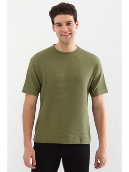 Allen Solly - Men Olive Textured Crew Neck T-Shirt