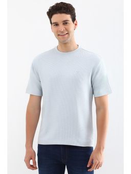 Allen Solly - Men Light Blue Textured Crew Neck T-Shirt