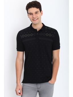 Allen Solly - Men Black Print Polo Neck T-Shirt