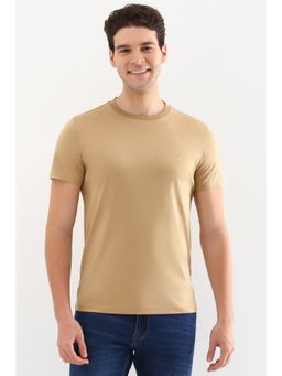Allen Solly - Men Beige Solid Crew Neck T-Shirt