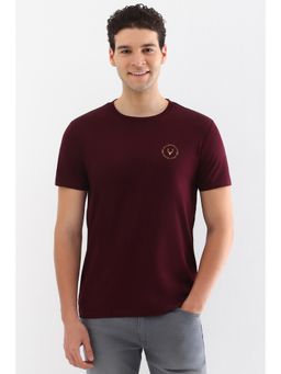 Allen Solly - Men Maroon Solid Crew Neck T-Shirt