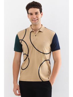 Allen Solly - Men Khaki Patterned Polo Neck T-Shirt