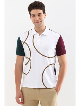 Allen Solly - Men White Patterned Polo Neck T-Shirt