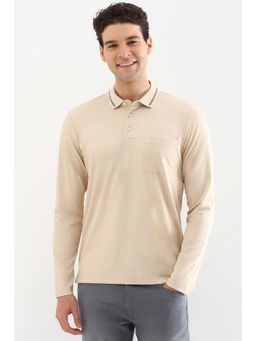 Allen Solly - Men Beige Solid Polo Neck T-Shirt