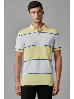 Louis Philippe - Men Yellow Stripe Polo Neck T-Shirt