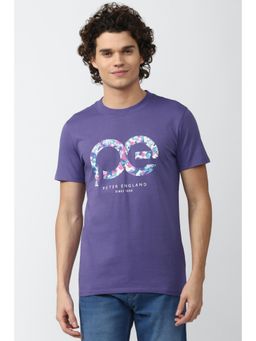 Peter England - Men Purple Print Crew Neck T-Shirts