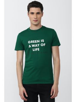 Peter England - Men Green Print Crew Neck T-Shirts