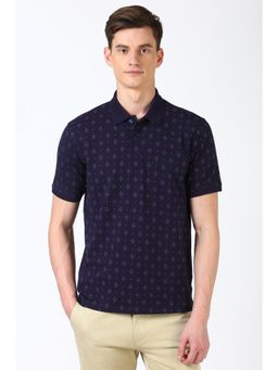 Peter England - Men Navy Print Polo Neck Polo T-Shirts