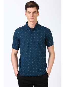 Peter England - Men Blue Print Polo Neck Polo T-Shirts