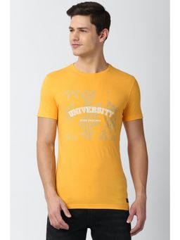 Peter England - Men Yellow Graphic Print Crew Neck T-Shirts