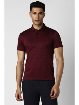 Van Heusen - Men Maroon Print Polo Neck T-Shirt