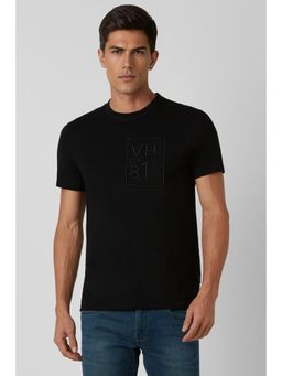 Van Heusen - Men Black Embroidered Crew Neck T-Shirt