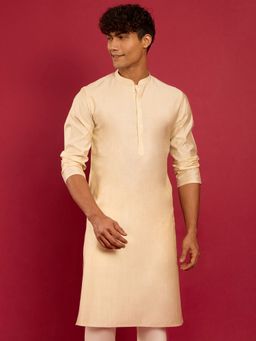 Vastramay - Men Beige Silk Blend Solid Kurta