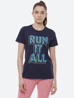ASICS - W Heritage Font Graphic 1 Navy Blue Women Gym & Training T-shirts