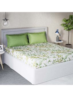 Ddecor Live Beautiful - DDECOR - Leafage 100% Cotton Double Bedsheet with 2 Pillow Covers, Green