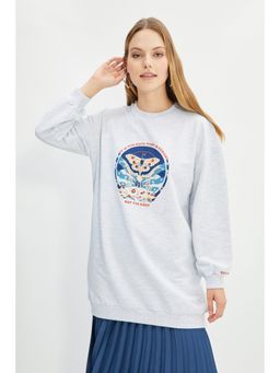 Trendyol - Womens Grey Graphic Sweatshirt