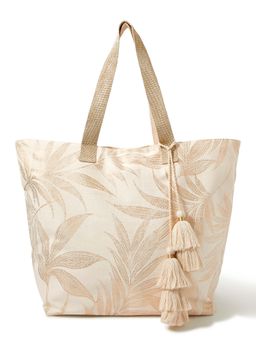 Accessorize London - Women's Pure Cotton Cream Leah Leaf Printed Tote Bag