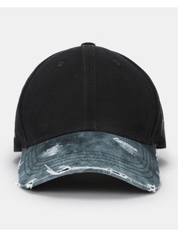 Bewakoof - Unisex Black Shadow Jaw Printed Distressed Acid Wash Baseball Cap