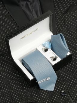 MUTAQINOTI - Men Printed Blue Tie Pocket Square Lapel Pin With Brooch & Cufflinks