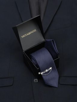 MUTAQINOTI - Men Printed Blue Tie With Pocket Square & Lapel Pin