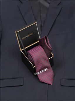 MUTAQINOTI - Men Printed Maroon Tie With Pocket Square & Lapel Pin