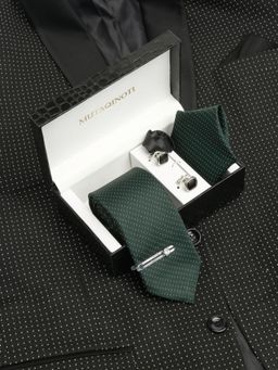 MUTAQINOTI - Men Printed Green Tie Pocket Square Lapel Pin With Brooch & Cufflinks