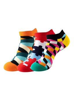 The Tie Hub - Abstract, Puzzle & Color Block Ankle Length Socks (Pack of 3)