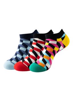 The Tie Hub - Geometric Color Block Ankle Length Socks (Pack of 3)