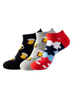The Tie Hub - Beer Mug & Puzzle Ankle Length Socks (Pack of 3)