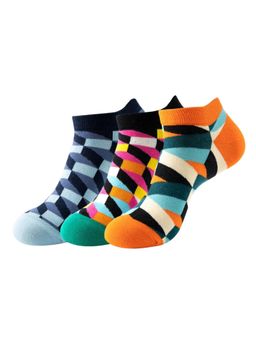 The Tie Hub - Geometric Color Block Ankle Length Socks (Pack of 3)