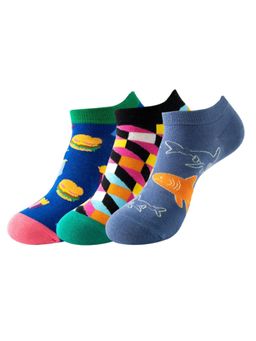The Tie Hub - Burger, Shark & Geometric Ankle Length Socks (Pack of 3)