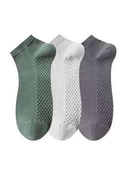 The Tie Hub - Olive Green, White & Grey Pure Cotton Ankle Socks (Pack of 3)