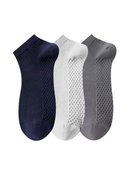 The Tie Hub - Navy Blue, White & Grey Pure Cotton Ankle Socks (Pack of 3)