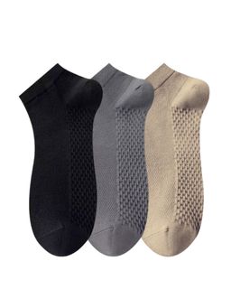 The Tie Hub - Black, Grey & Khaki Pure Cotton Ankle Socks (Pack of 3)