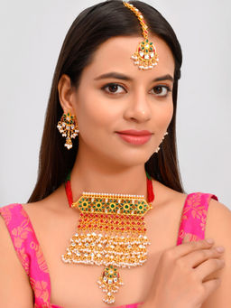 Silvermerc Designs - Traditional Rajputi Kundan Choker Bridal Jewellery Set ( Set of 3)